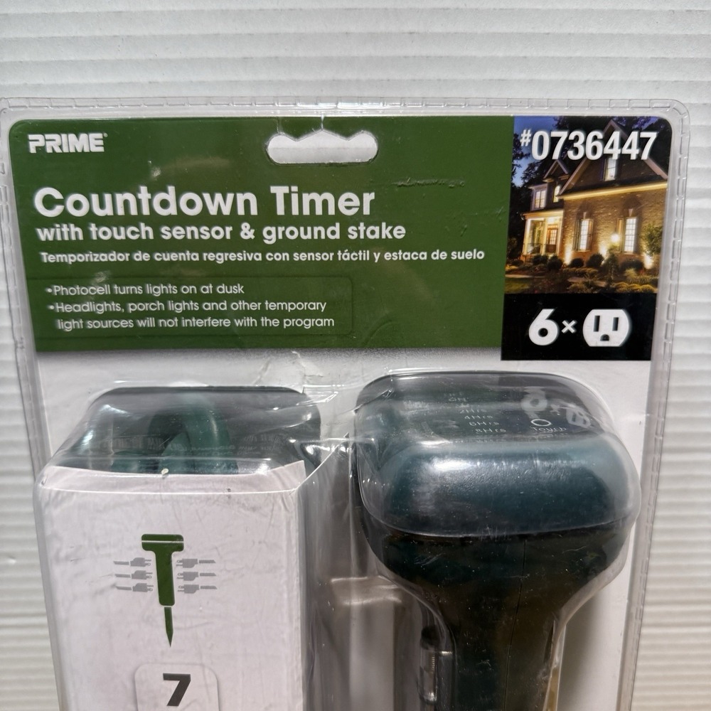 Prime 6 Outlet Outdoor Countdown Timer  Touch Sensor Photocell Ground Stake NEW - Picture 4 of 12